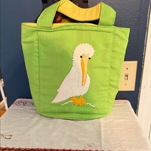 Lime Green Pelican Embroidered Tote Bag